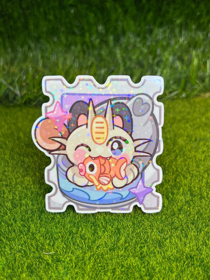 Cat Poke Stamp Sticker Fish